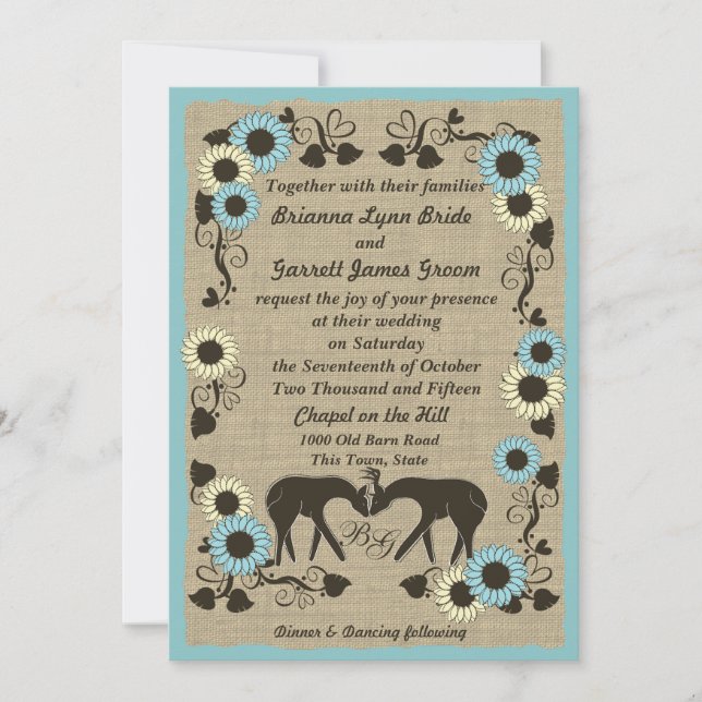 Invitación Boda de Woodland Deer Rustic (Anverso)