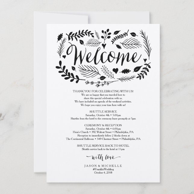 Invitación Boda de Woodland Itinerary - Bienvenida Boda (Anverso)