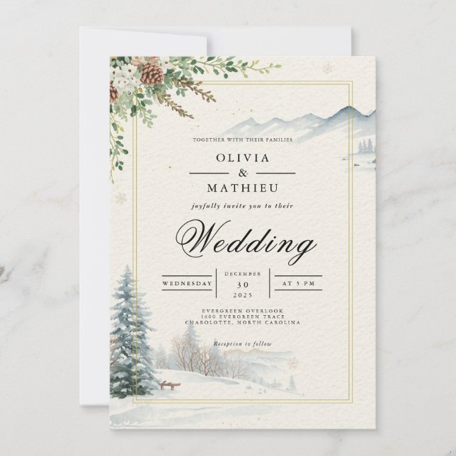 Invitación Boda de Woodland Pine Winter Frosted (Anverso)