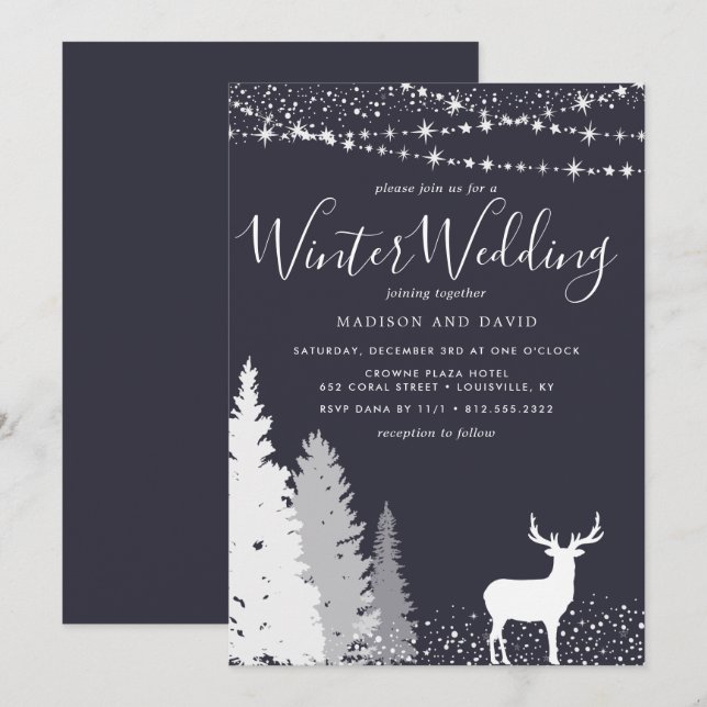 Invitación Boda de Woodland, venado de invierno ruso (Anverso / Reverso)