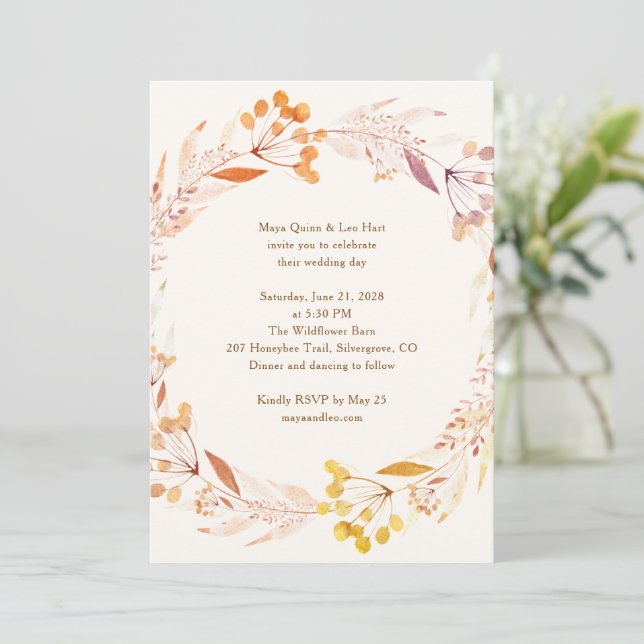 Invitación Boda de Wreath Boho floral de otoño rústico (Anverso de pie)