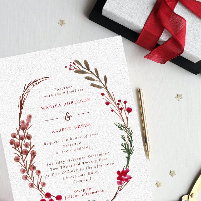 Invitación Boda de Wreath de Berries en invierno moderno (Subido por el creador)