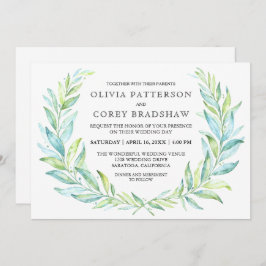 Invitación Boda de Wreath de color azul y verde