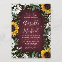 Invitación Boda de Wreath de la vegetación de girasol rojo de
