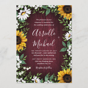 Invitación Boda de Wreath de la vegetación de girasol rojo de
