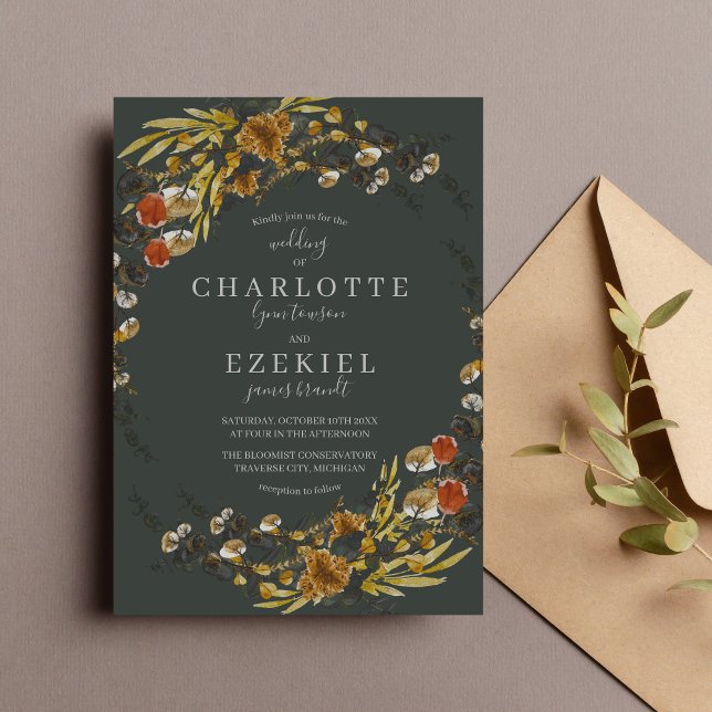 Invitación Boda de Wreath de la vegetación seca del otoño (Subido por el creador)