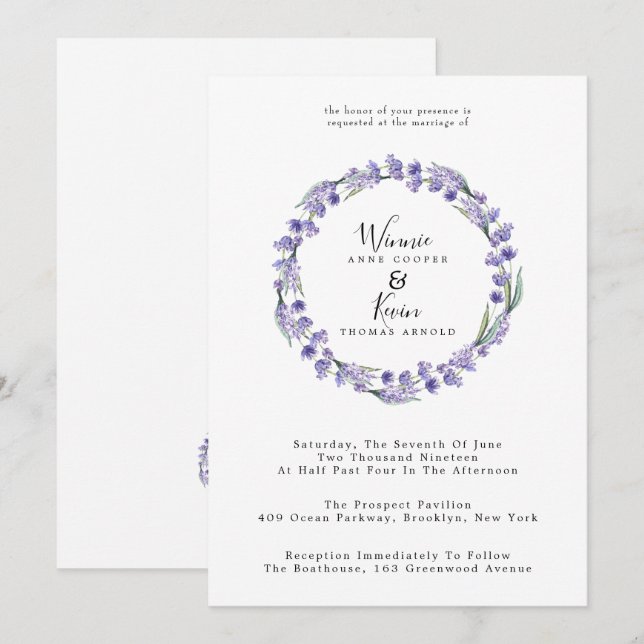 Invitación Boda de Wreath de Lavender Country (Anverso / Reverso)