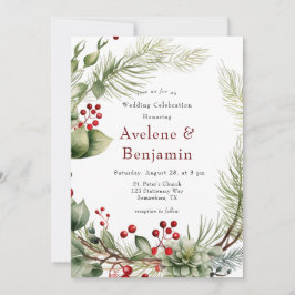 Invitación Boda de Wreath de Pine de los navidades Red Berrie