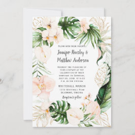 Invitación Boda de Wreath de Rubor Pink Gold Tropical Greener