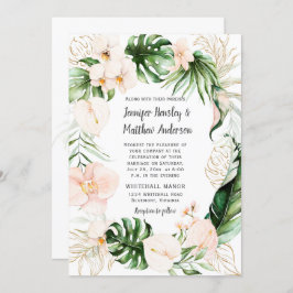 Invitación Boda de Wreath de Rubor Pink Gold Tropical Greener