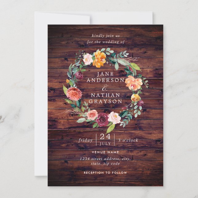 Invitación Boda de Wreath floral de acuarela rusa (Anverso)