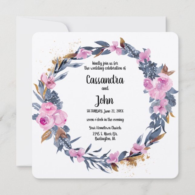 Invitación Boda de Wreath floral de bonito (Anverso)
