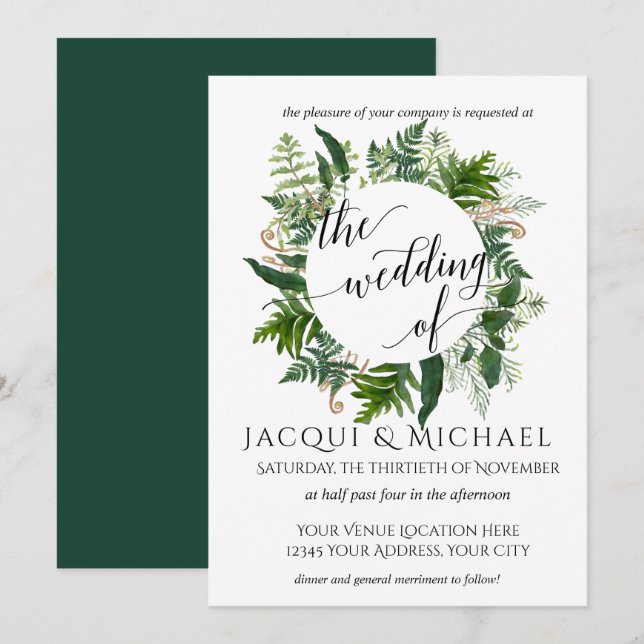 Invitación Boda de Wreath Foliage Leaf Wreath (Anverso / Reverso)