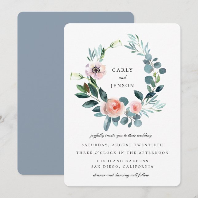 Invitación Boda de Wreath Garden con flores (Anverso / Reverso)