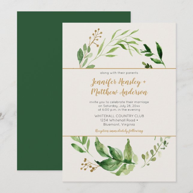 Invitación Boda de Wreath Gold Buds (Anverso / Reverso)