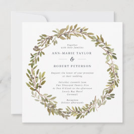 Invitación Boda de Wreath Square de hojas de olivo rusas