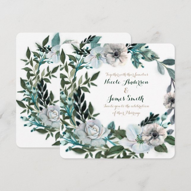 Invitación Boda de Wreath Wreath de vegetación botánica flora (Anverso / Reverso)