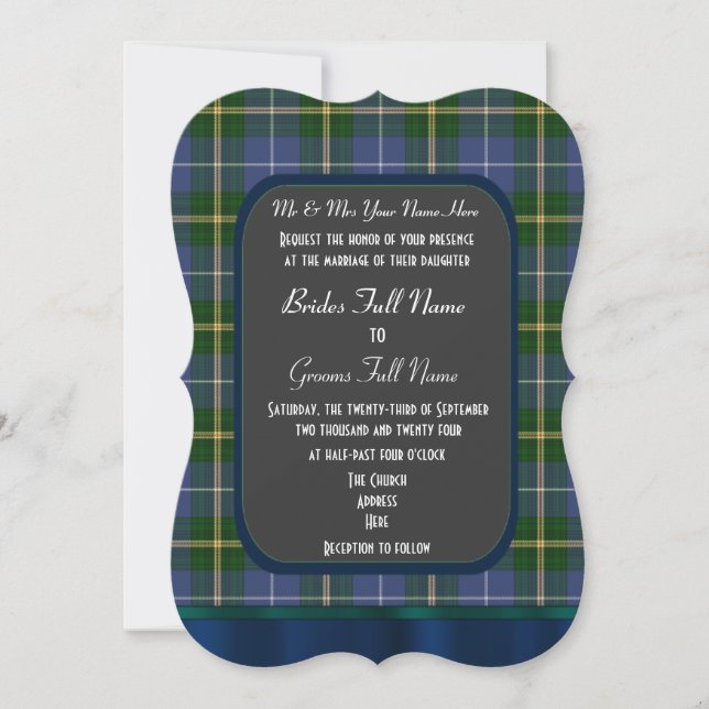Invitación boda de yeso azul y verde (Anverso)