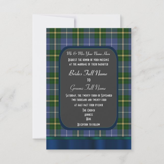 Invitación boda de yeso azul y verde (Anverso)