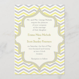 Invitación Boda de zigzag chevron gris amarillo moderno