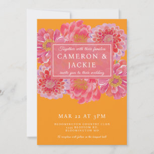 Invitación Boda de Zinnia de color naranja rosa vibrante