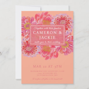 Invitación Boda de Zinnia de Coral Rosa Vibrante 