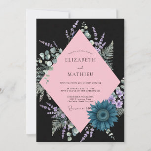 Invitación Boda de Zinnia de lavanda negra y eucalipto