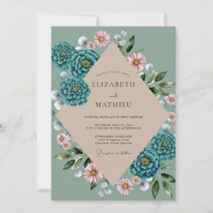 Invitación Boda de Zinnia Turquesa Salvia Eucalipto