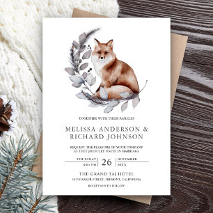 Invitación Boda de zorro del bosque de acuarela rústica