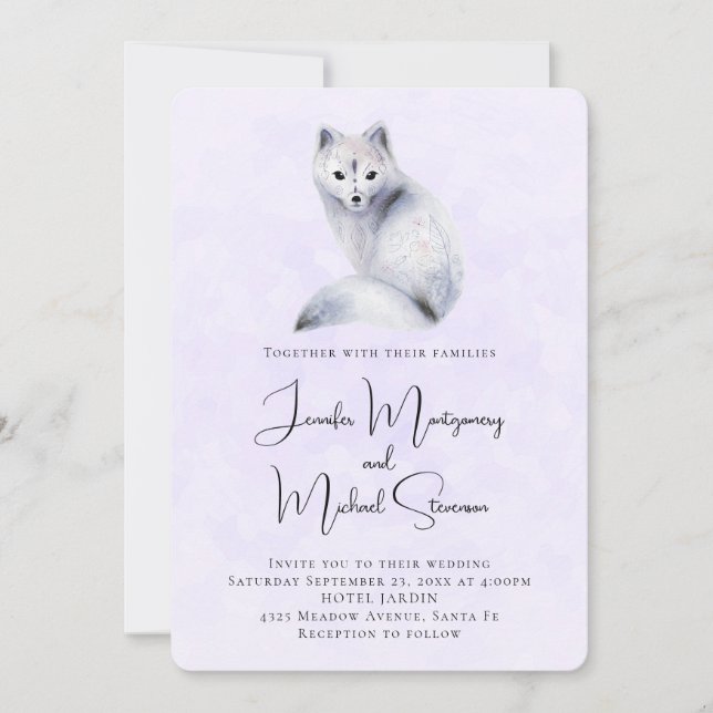 Invitación Boda de zorro nórdico lindo con diseños florales (Anverso)