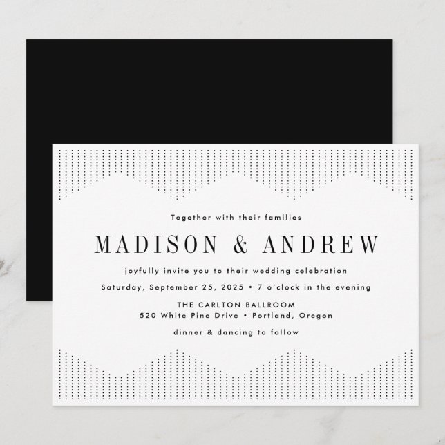 Invitación Boda Deco con puntos negro y blanco (Anverso / Reverso)