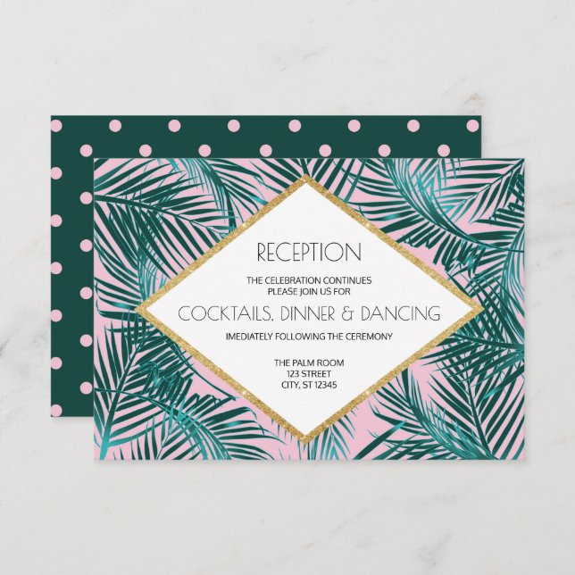 Invitación Boda Deco de palma rosa (Anverso / Reverso)