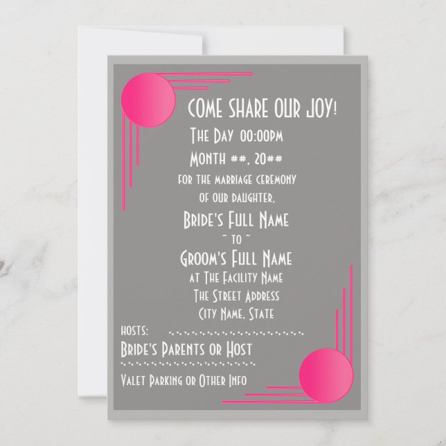 Invitación Boda Deco de South Beach (Anverso)