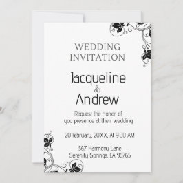 Invitación Boda decorado con flores negras y blancas