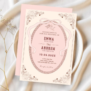 Invitación Boda decorativo clásico de época rosa