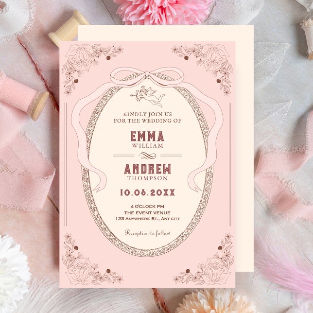 Invitación Boda decorativo clásico de época rosa (Subido por el creador)