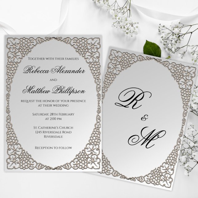 Invitación Boda decorativo elegante plateado (Subido por el creador)