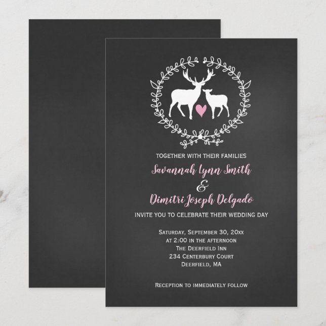 Invitación Boda Deer Buck y Doe Chalkboard (Anverso / Reverso)