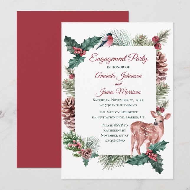 Invitación Boda Deer del Partido de los Navidades Rojos (Anverso / Reverso)