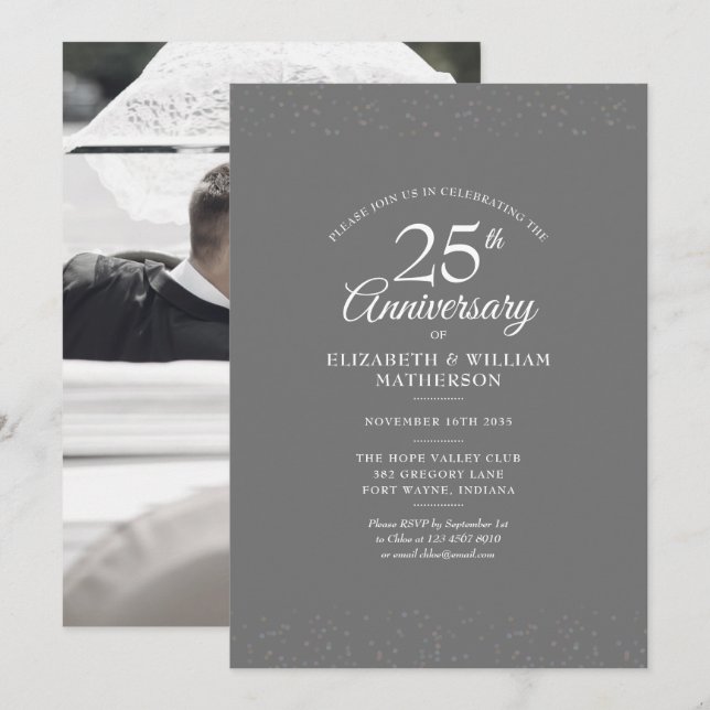 Invitación boda del 25° Aniversario Foto Stardust Silver (Anverso / Reverso)