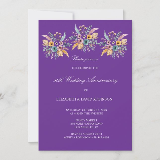 Invitación Boda del 50 aniversario púrpura (Anverso)