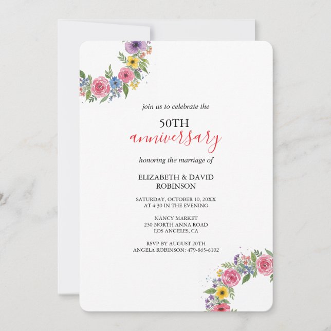 Invitación boda del 50 aniversario único de la celebración (Anverso)