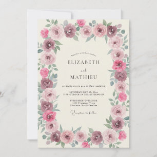 Invitación Boda del Abrazo Floral Rosa Polvoriento