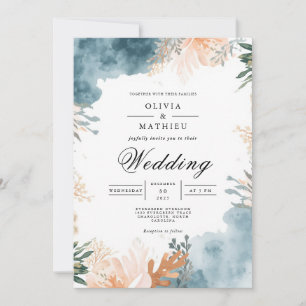 Invitación Boda del Abstracto Floral Verde azulado y Dusty