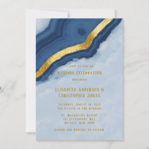 Invitación Boda del Agate Azul y Oro de la Marina Polvorienta
