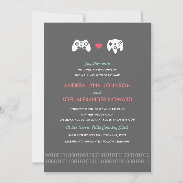Invitación Boda del amor del regulador del videojugador (Anverso)
