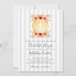 Invitación Boda del ancla de oro floral acuática náutica