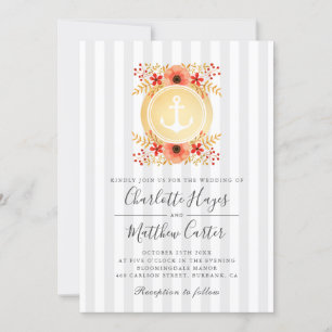 Invitación Boda del ancla de oro floral acuática náutica