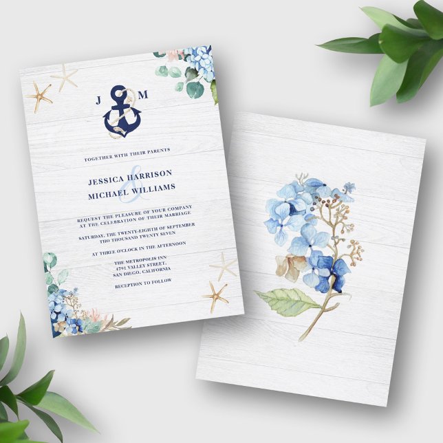 Invitación Boda del Ancla Floral Rustic Watercolor Beach (Subido por el creador)
