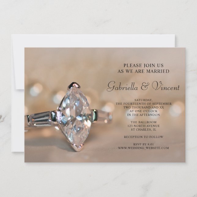 Invitación Boda del anillo de compromiso de diamantes marques (Anverso)